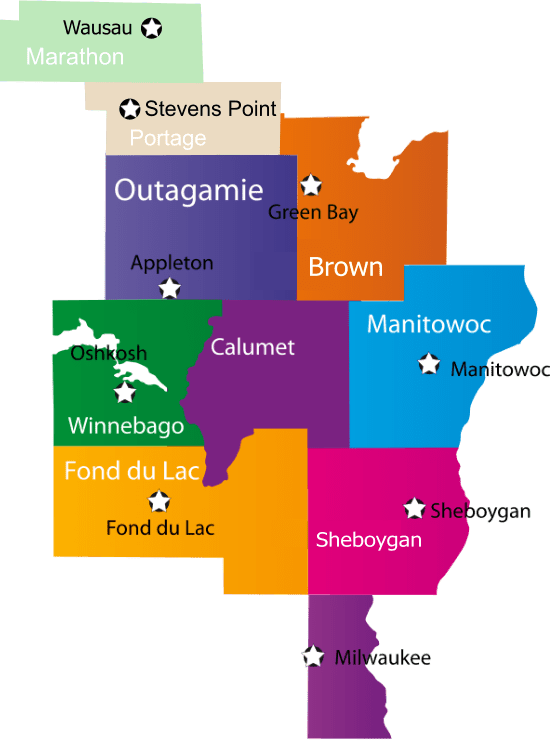 service_areas service areas map in Wisconsin